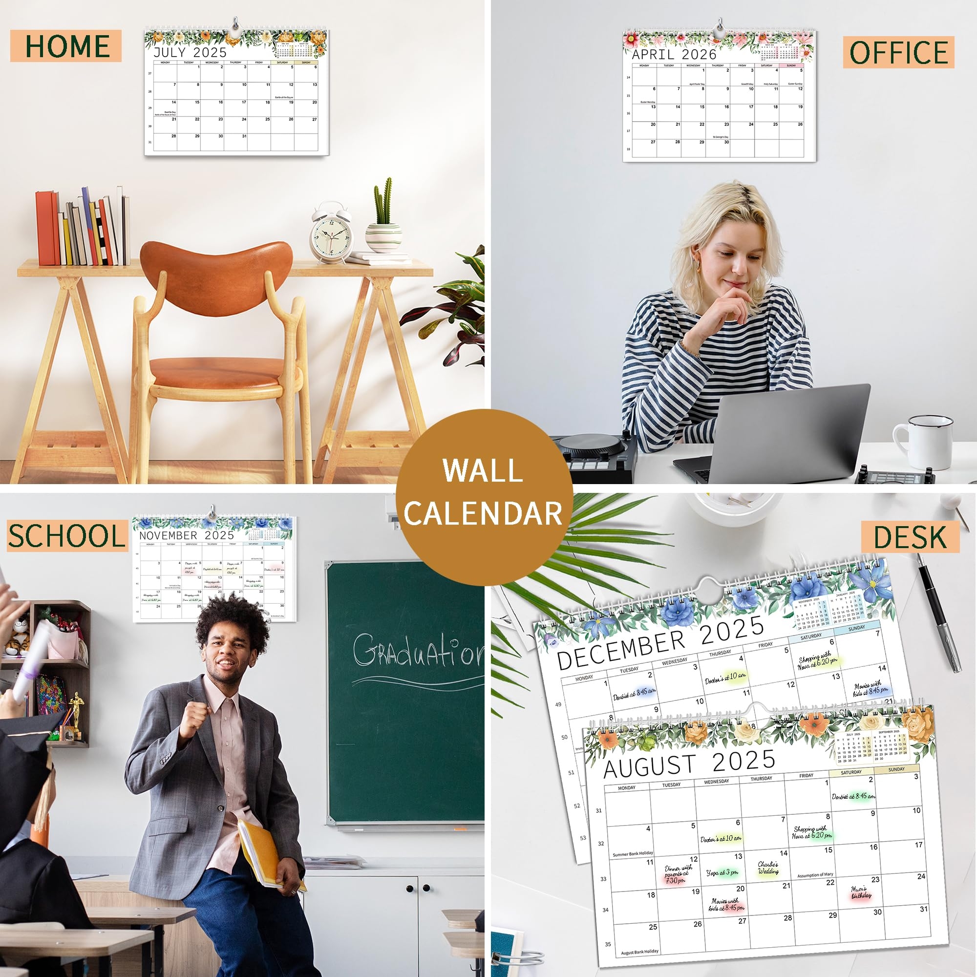 18 Month Wall Calendar From July 2025 December 2026 Wall Calendar 2025 2026 UK Monthly Calendar For Home Office And School 2025 Wall Calendars For Easy U0026 Efficient Planning Green Amazon co uk Stationery U0026 Office Supplies