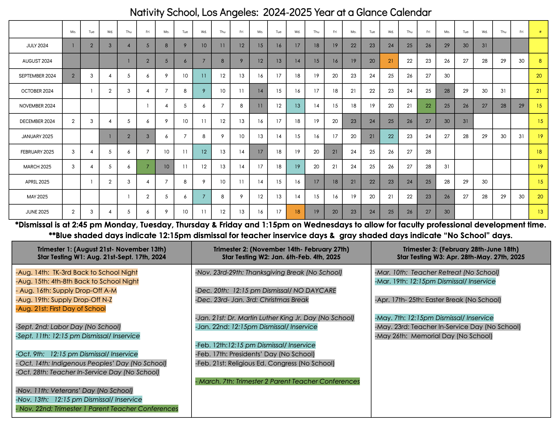 2024 2025 Year At Glance Nativity Catholic School