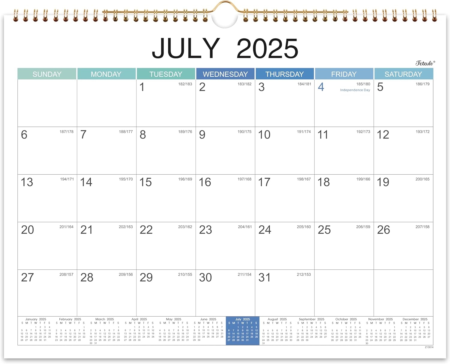 2024 Wall Calendar 12 Monthly Hanging Planner Spiral Binding Large Blocks Yearly Overview