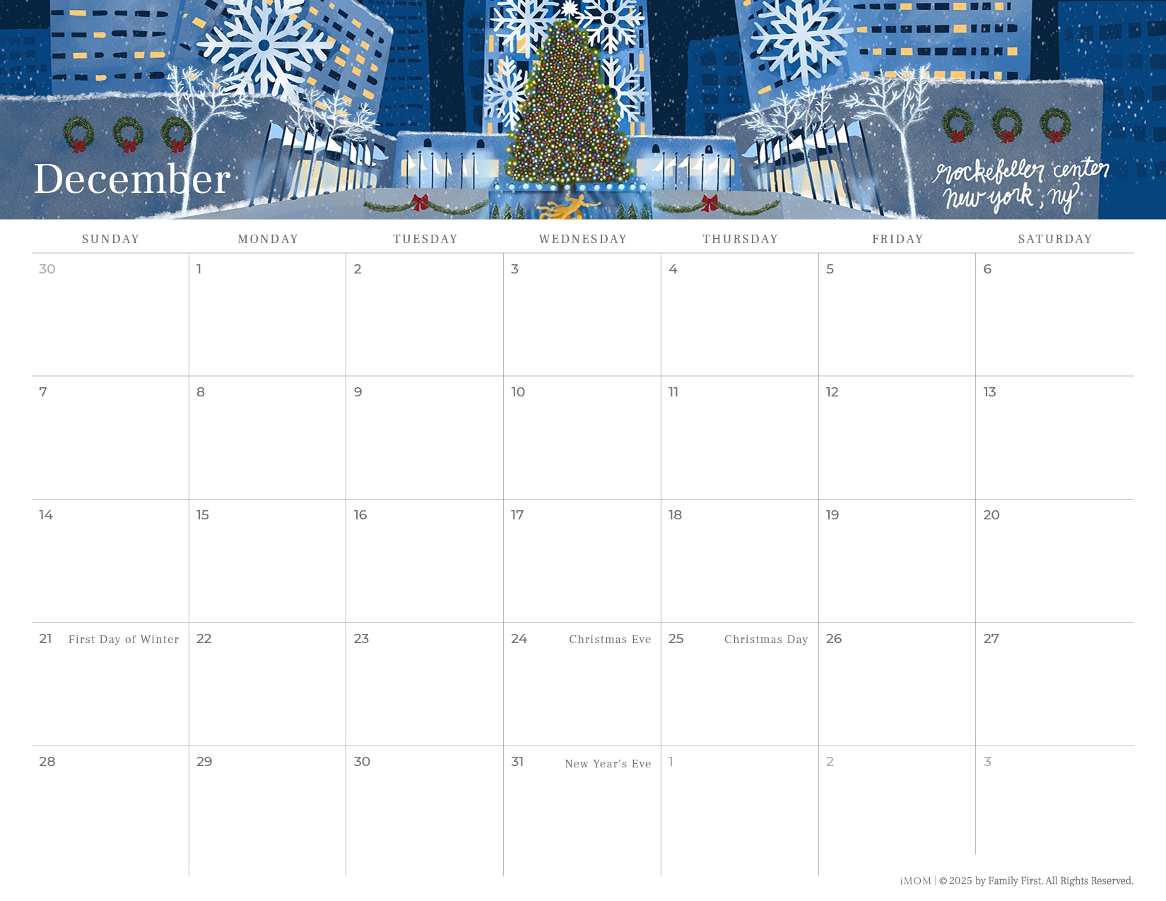 December 2025 Calendar Imom