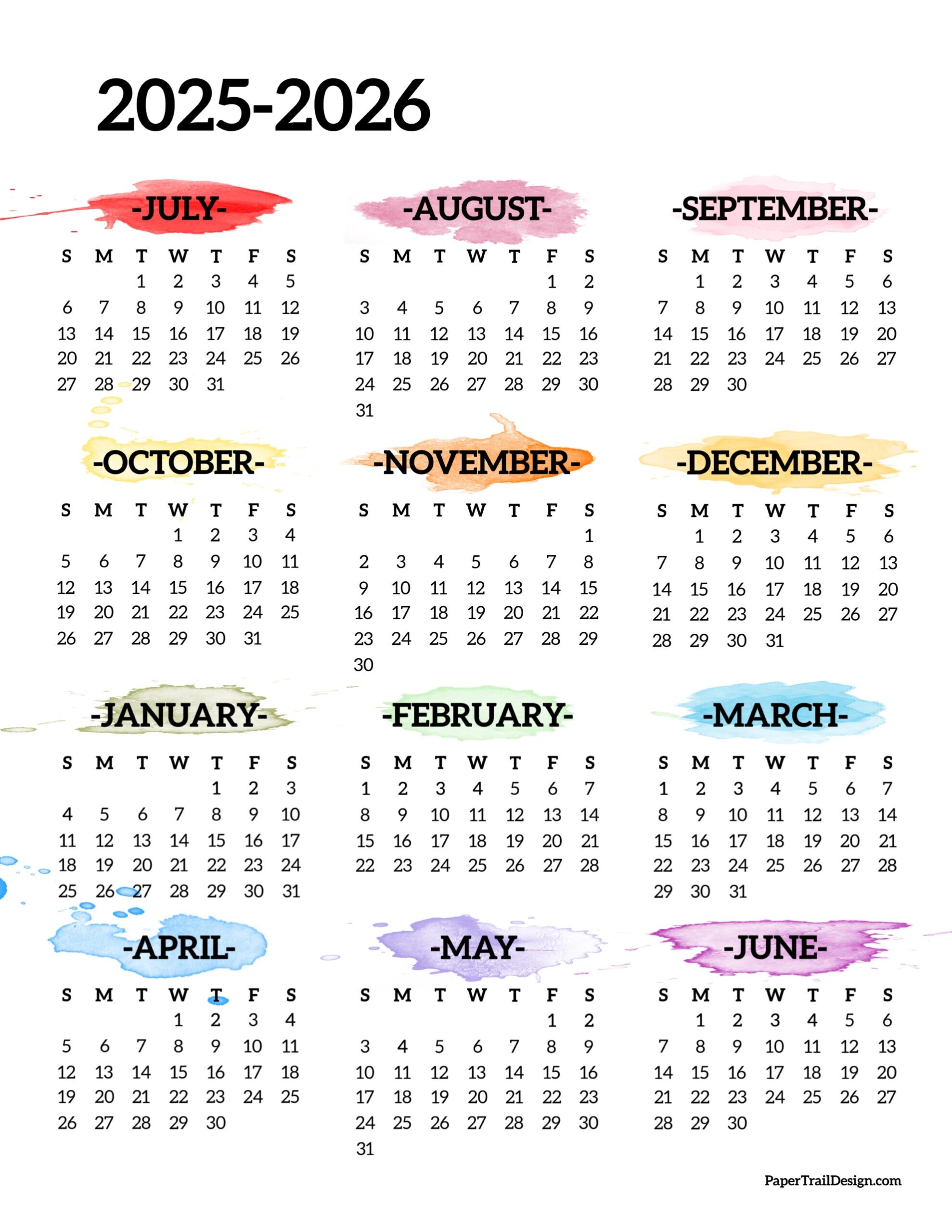 July 2025 To July 2026 Calendar Printable