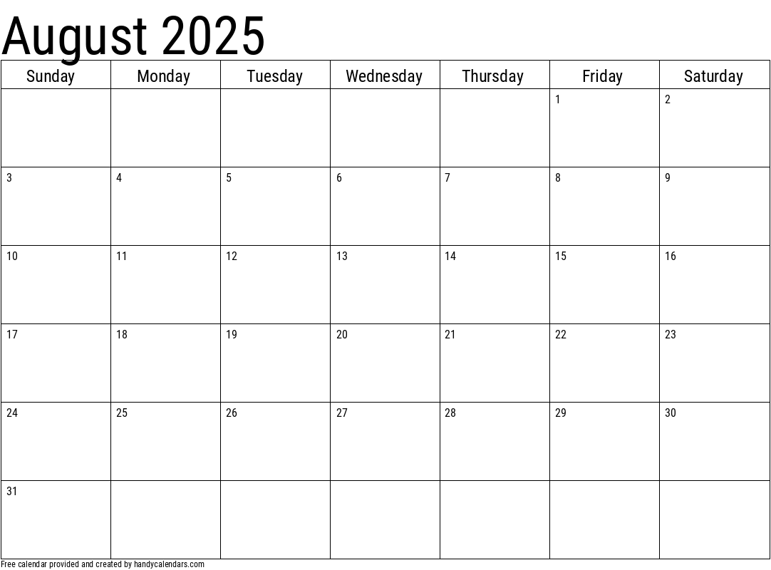 How Many Days In August 2025 Calendar