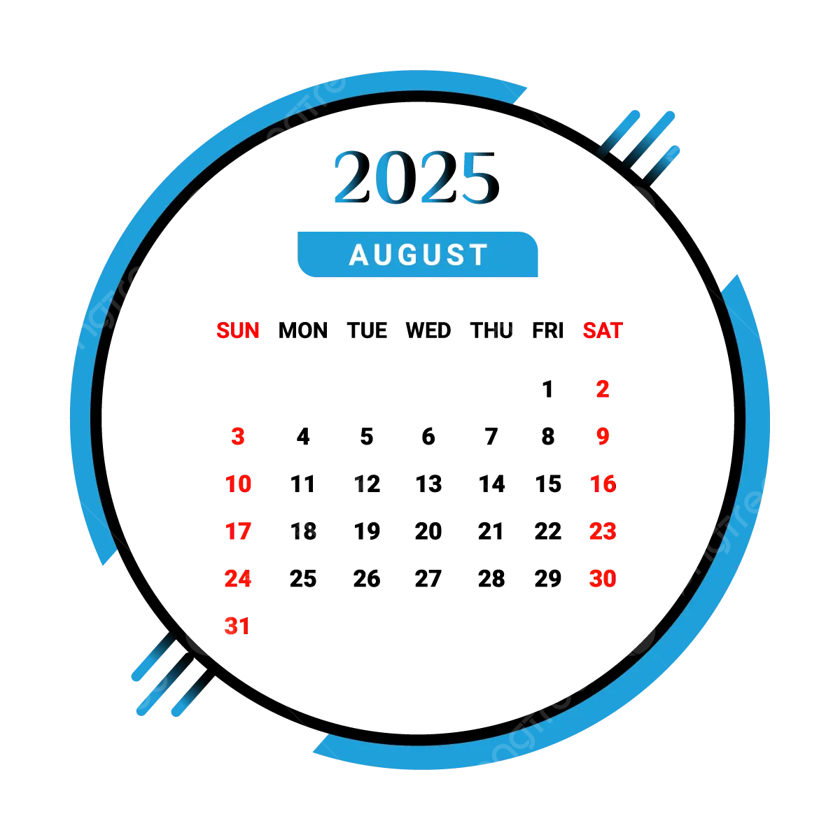 2025 August Month Calendar With Skyblue And Black Vector Monthly Calendar Calendar August 2025 PNG And Vector With Transparent Background For Free Download