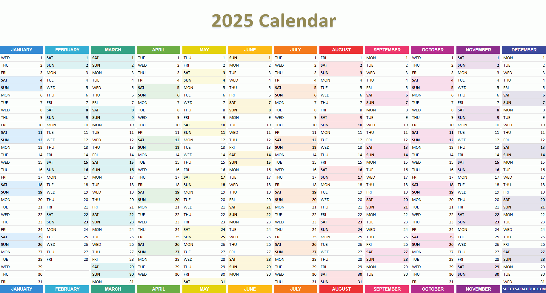 Google Sheets Calendar Template July 2025