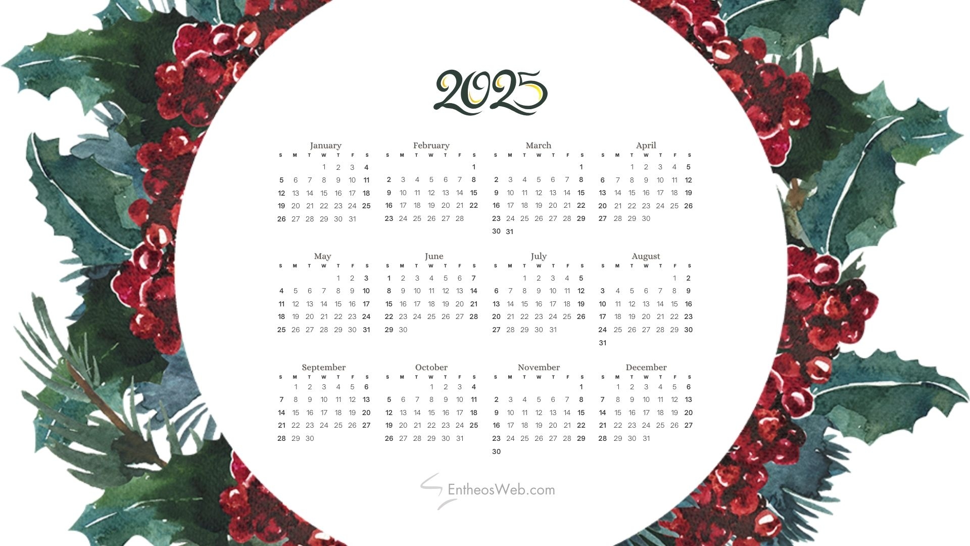 December 2025 Desktop Calendar Wallpaper