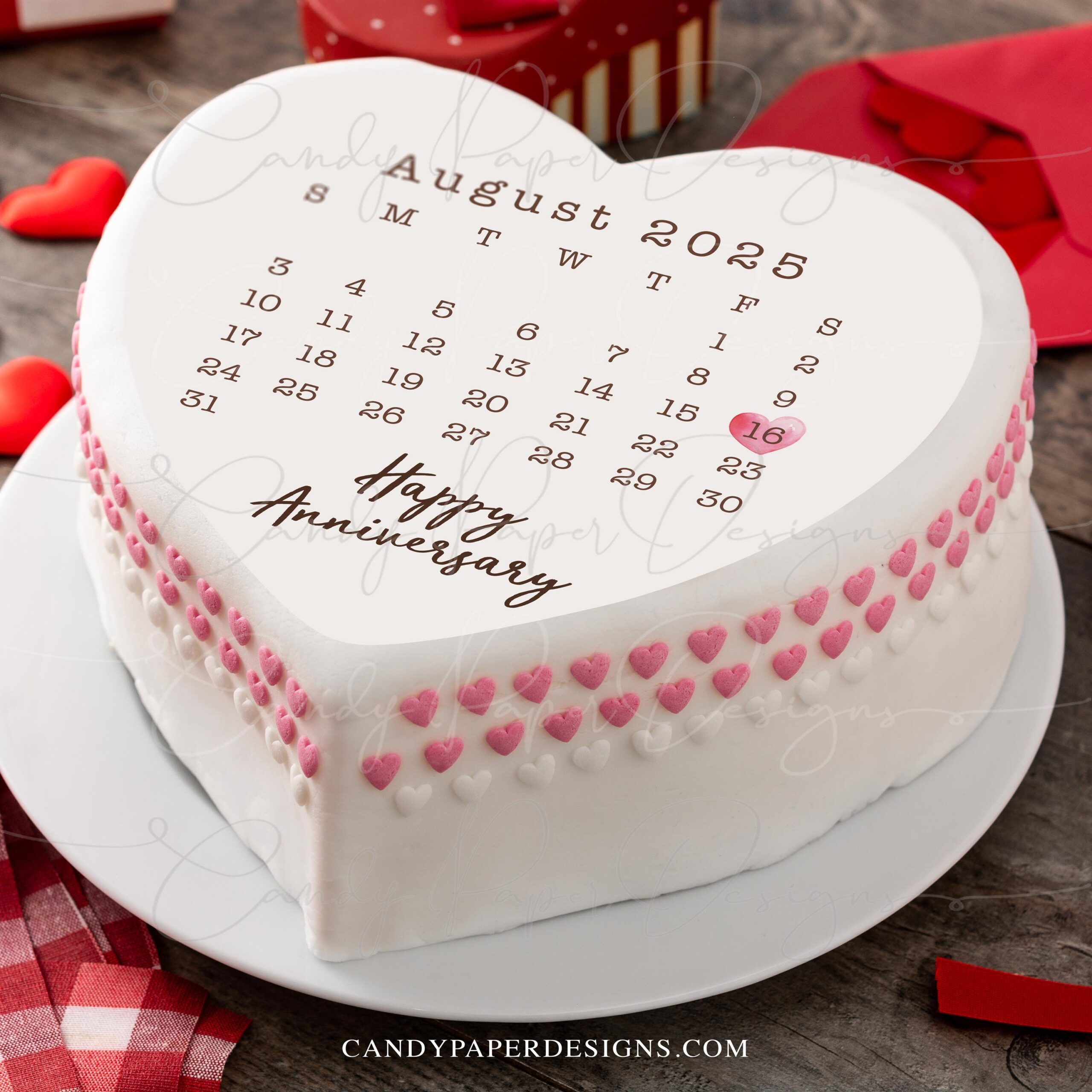 2025 Calendar Edible Heart shaped Cake Topper Calendar Heart 