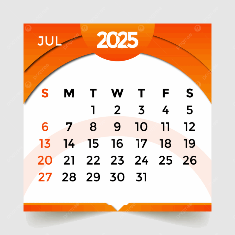 2025 Calendar Month Of July Vector Template Download On Pngtree