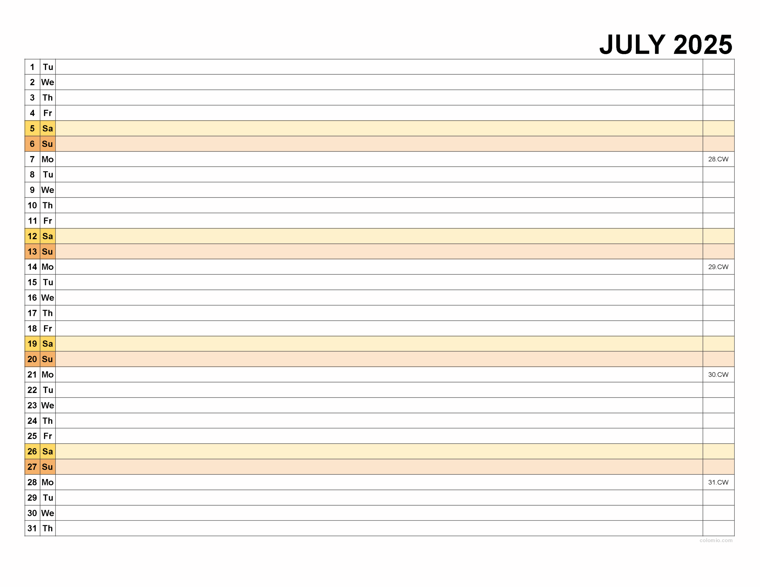 Hair Cut Calendar July 2025