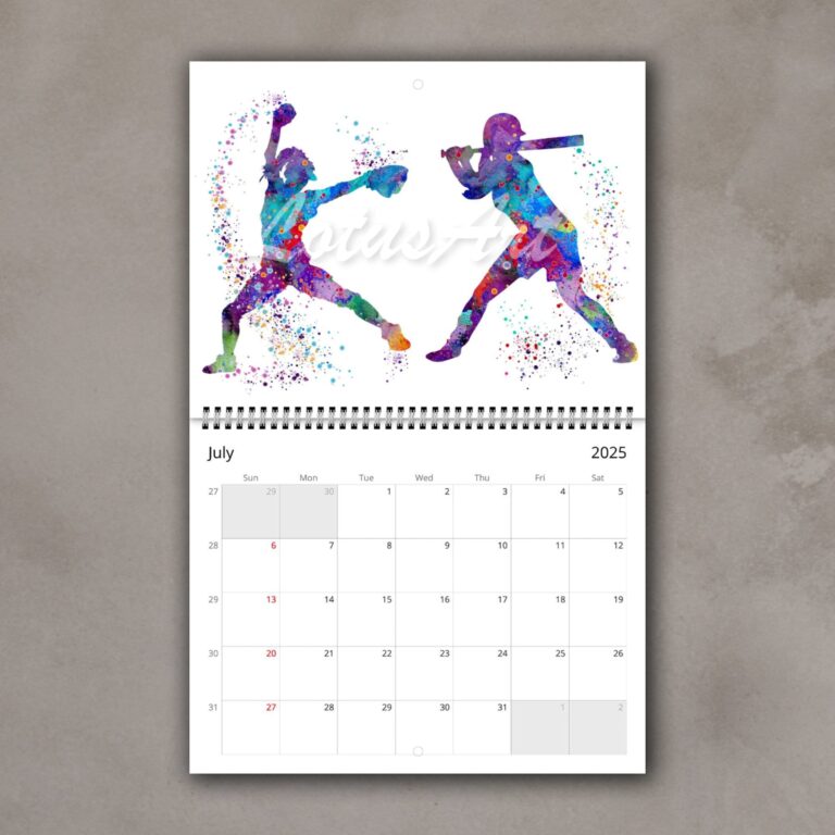 2025 Calendar Sports Watercolor Print Office Gift Kids Room Decor 