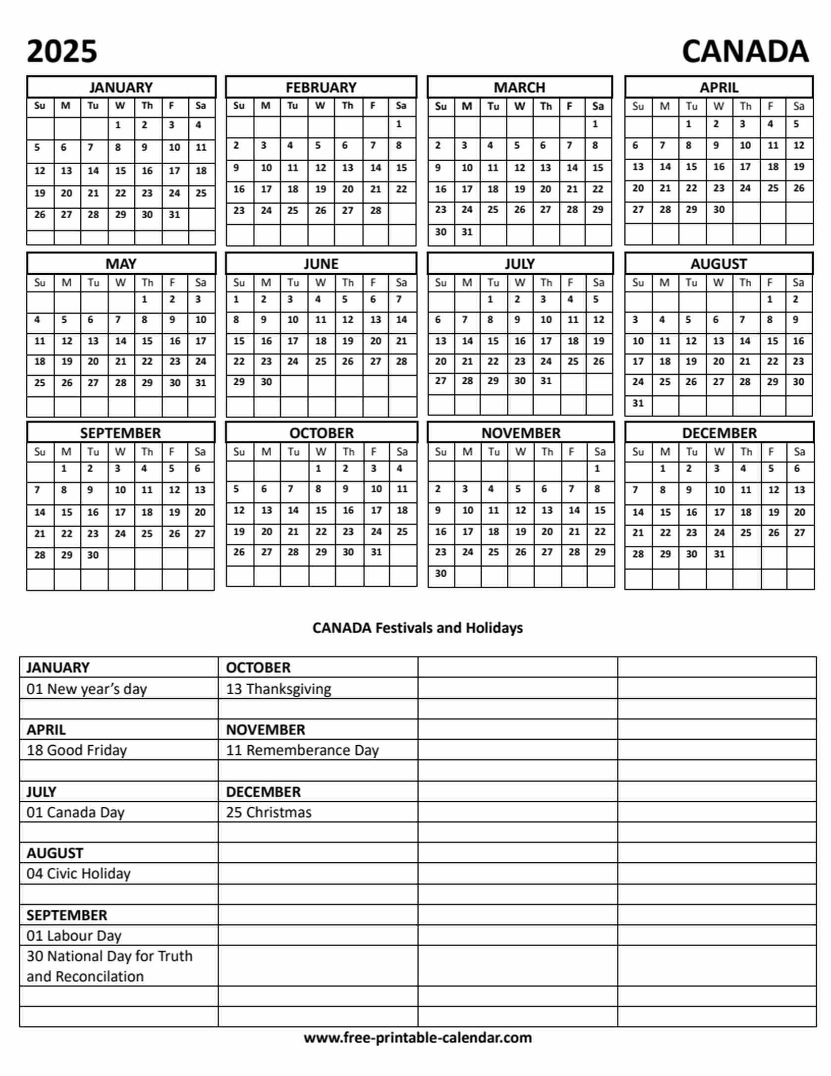 November 2025 Calendar Canada With Holidays