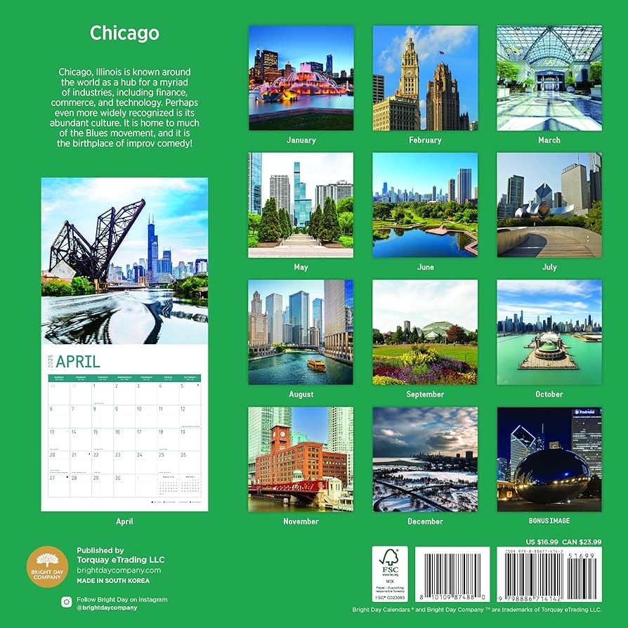 2025 Chicago Monthly Wall Calendar By Bright Day 12 X 12 Inch The Windy City Amazon co uk Everything Else