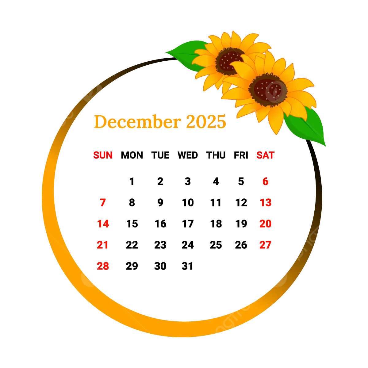 2025 December Month Calendar Vector Monthly Calendar Calendar December 2025 PNG And Vector With Transparent Background For Free Download