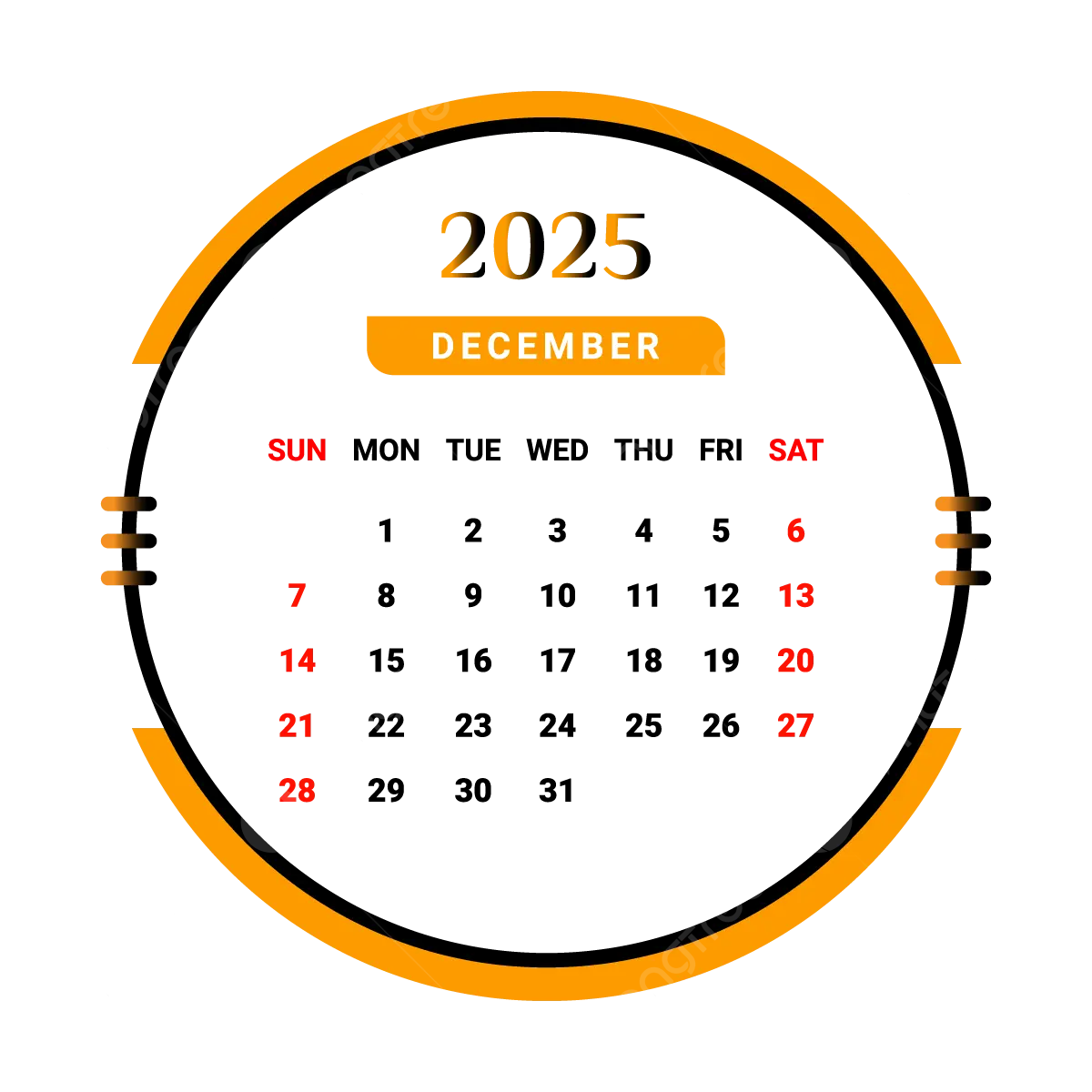 December 2025 Calendar Png