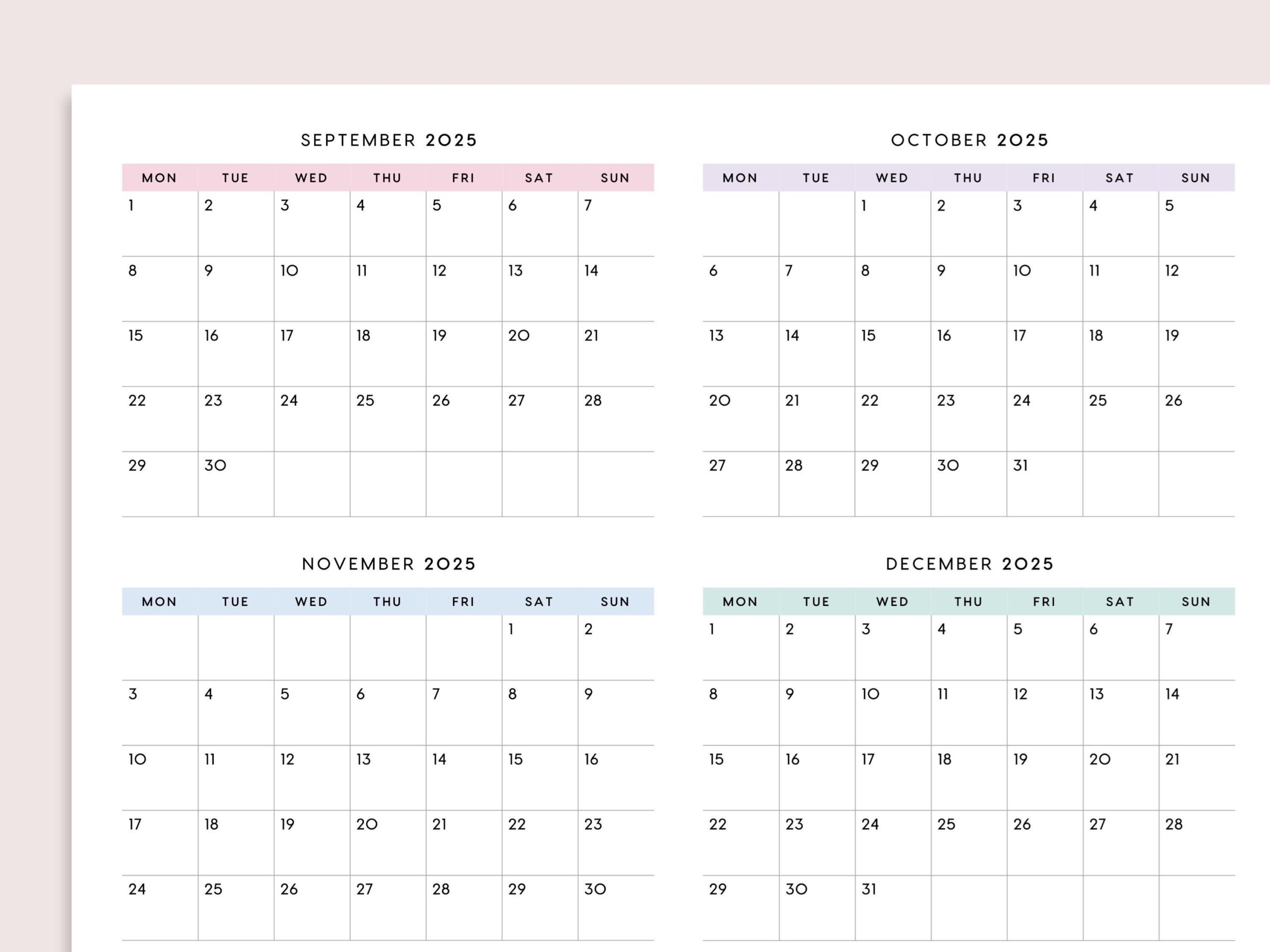 2025 Foldout Calendar 2025 Calendar 2025 Planner 2025 Overview Pastel A5 Half size A4 Letter PRINTABLE