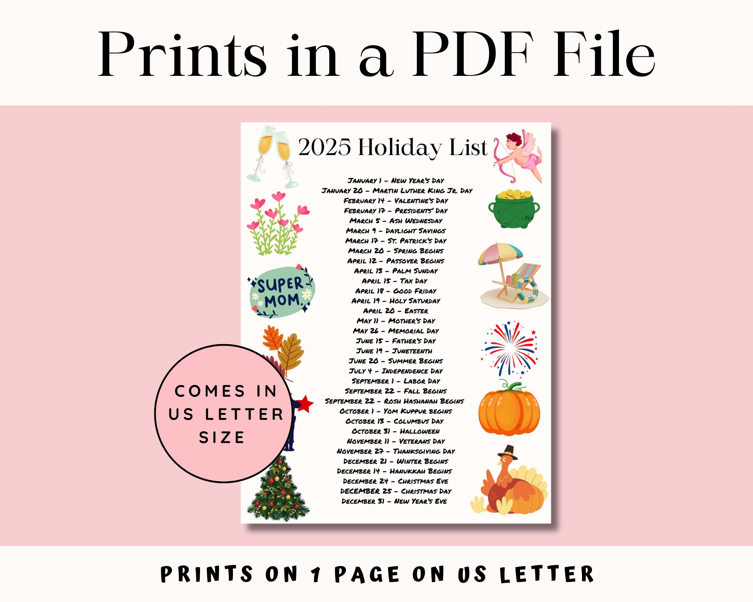 2025 Holiday List Holiday Calendar List List Of Holidays In 