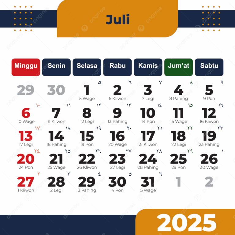 2025 Indonesian Calendar For July Complete With National Holidays Vector 2025 Calendar Indonesian Calendar July PNG And Vector With Transparent Background For Free Download
