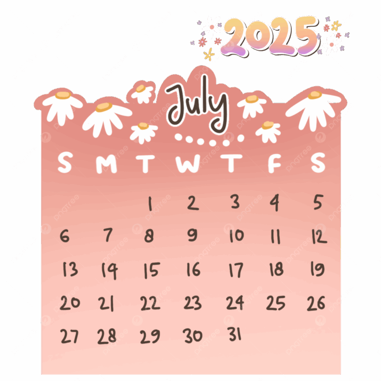 2025 July Calendar Monthly Cute Hand Drawing Printable 2025 Calendar 2025 July July Calendar 2025 PNG Transparent Clipart Image And PSD File For Free Download