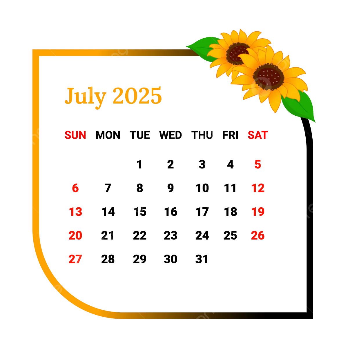 Sunflower July 2025 Calendar