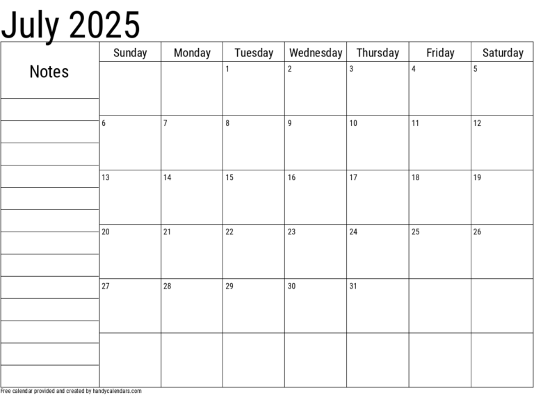 2025 July Calendars Handy Calendars