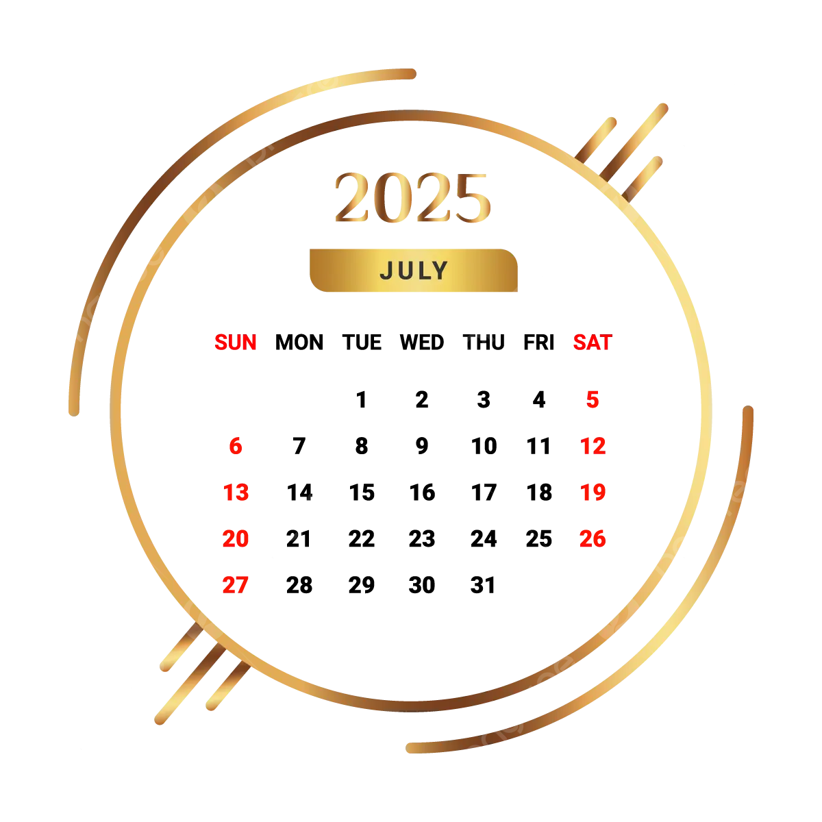 2025 July Month Calendar Golden And Black Vector Monthly Calendar Calendar July 2025 PNG And Vector With Transparent Background For Free Download