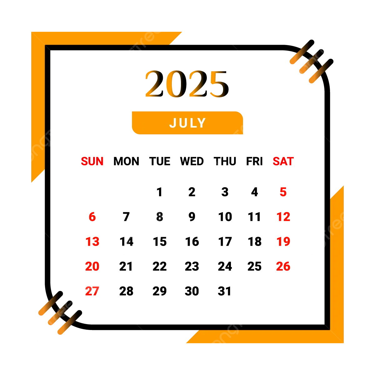 2025 July Month Calendar With Black And Yellow Vector Monthly 