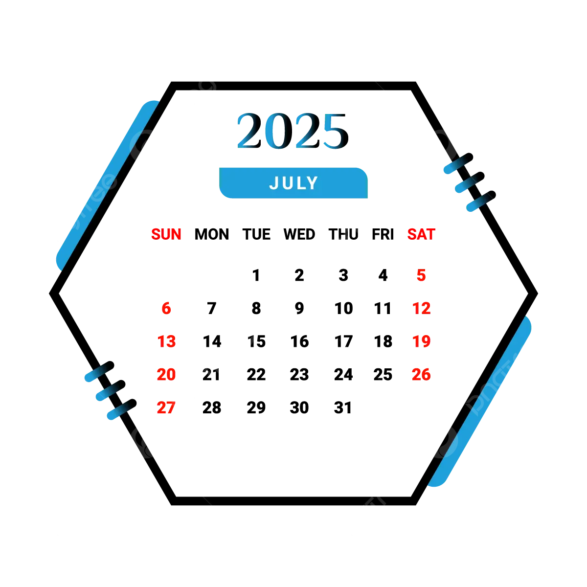 2025 July Month Calendar With Skyblue And Black Geometric Style 