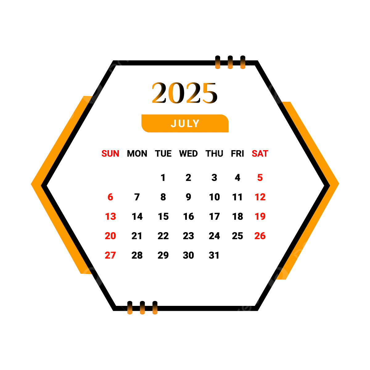 2025 July Month Calendar With Yellow And Black Vector Monthly Calendar Calendar July 2025 PNG And Vector With Transparent Background For Free Download