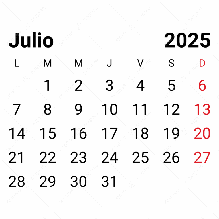 2025 July Spanish Monthly Calendar Vector 2025 July Spanish Monthly Calendar 2025 July Calendar PNG And Vector With Transparent Background For Free Download
