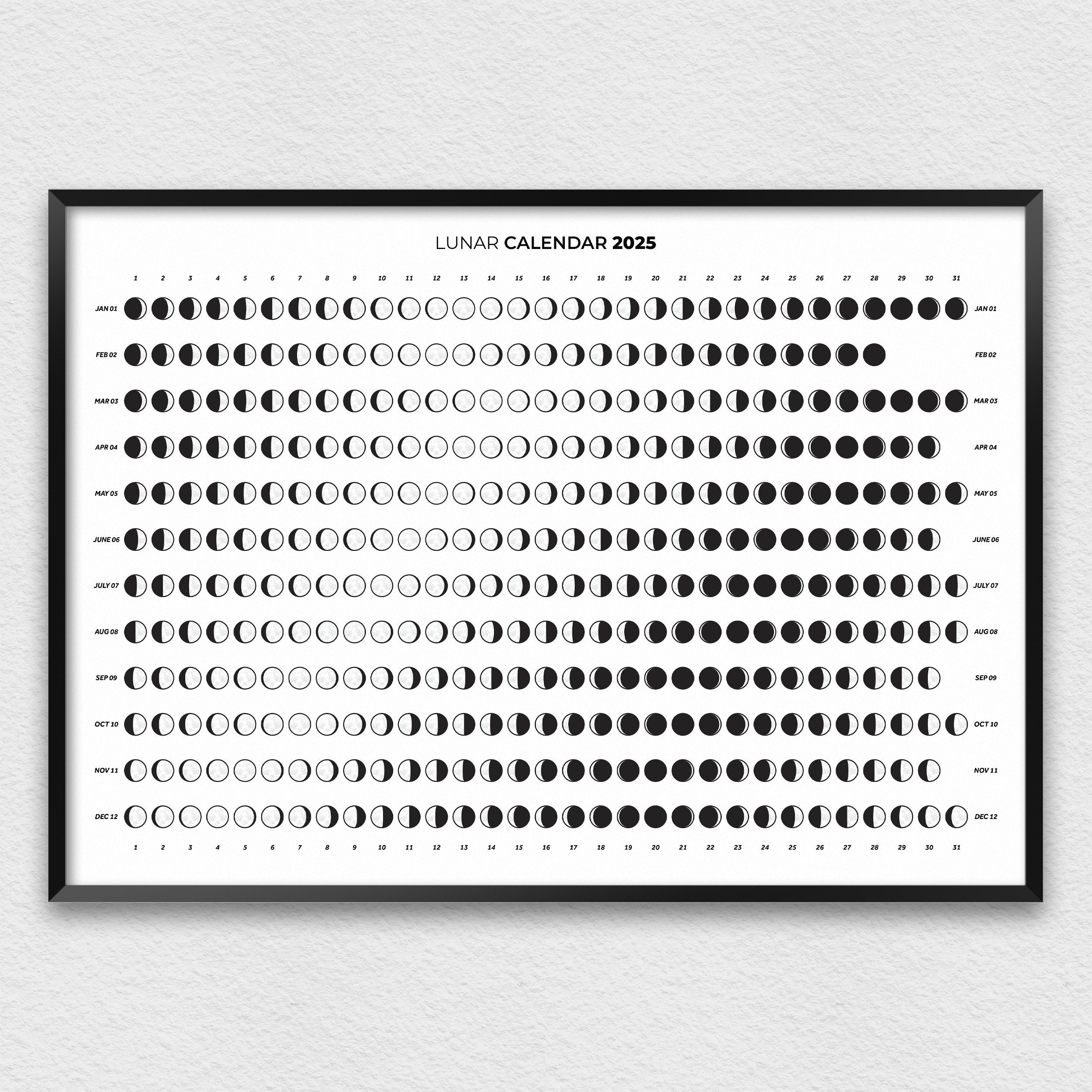 2025 Moon Calendar In Horizontal Orientation 2025 Moon Phases 