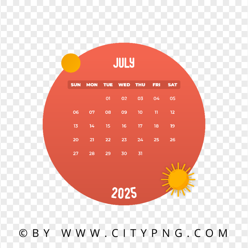 July 2025 Calendar Transparent Background
