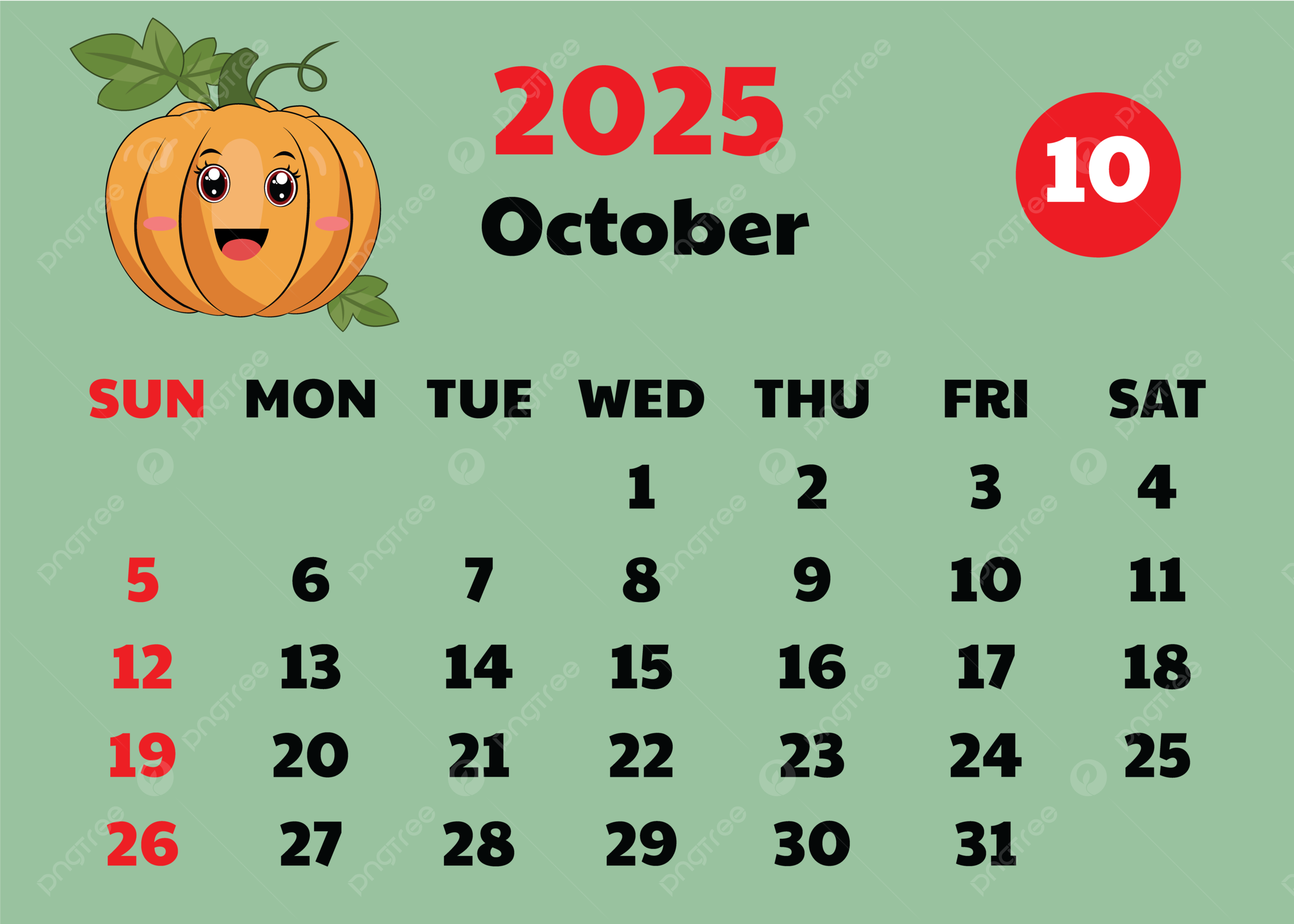 Blank October 2025 Calendar Kids