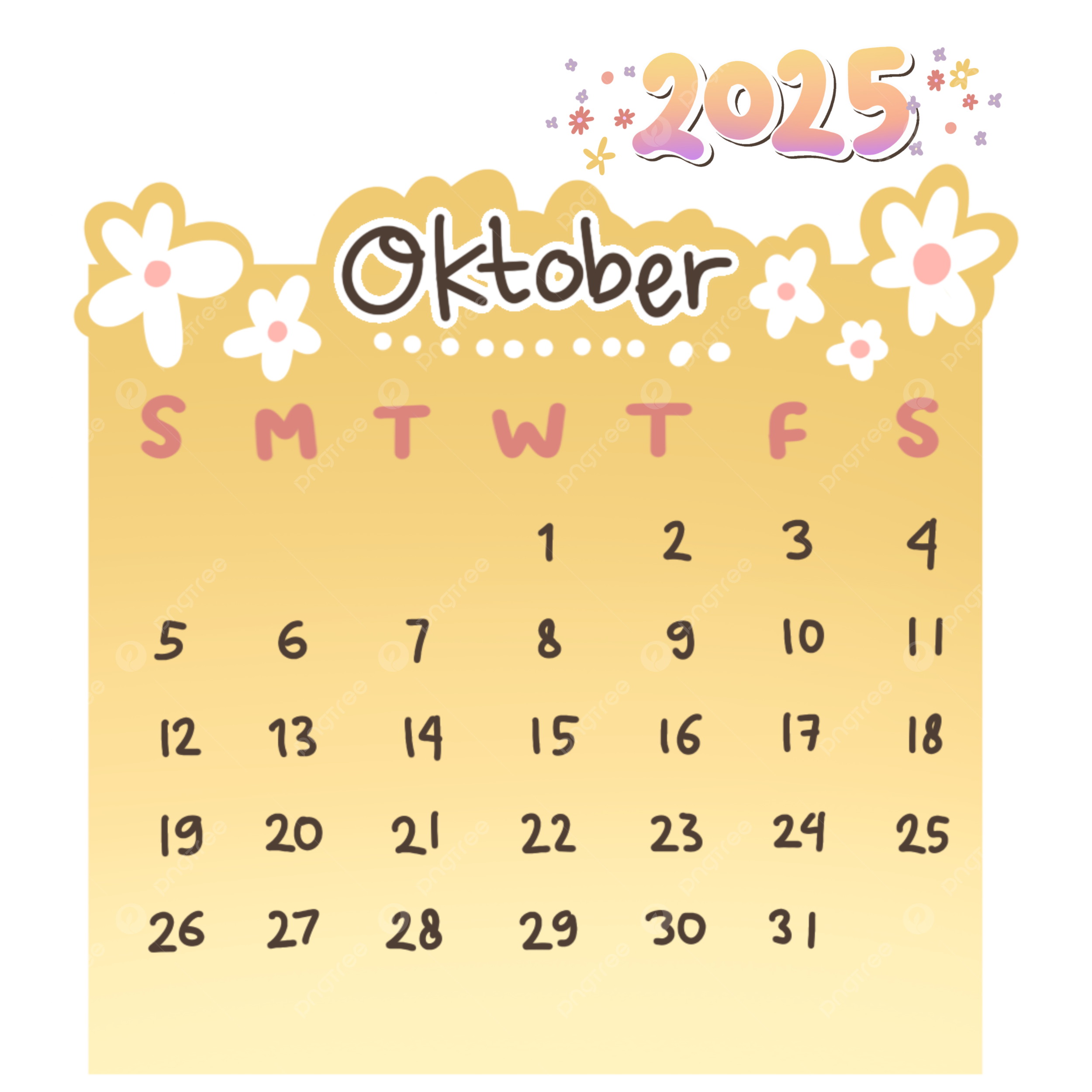 2025 October Calendare Cute Monthly Hand Drawn Printable Calendar Set 2025 Calendar 2025 October October Calendar 2025 PNG Transparent Clipart Image And PSD File For Free Download