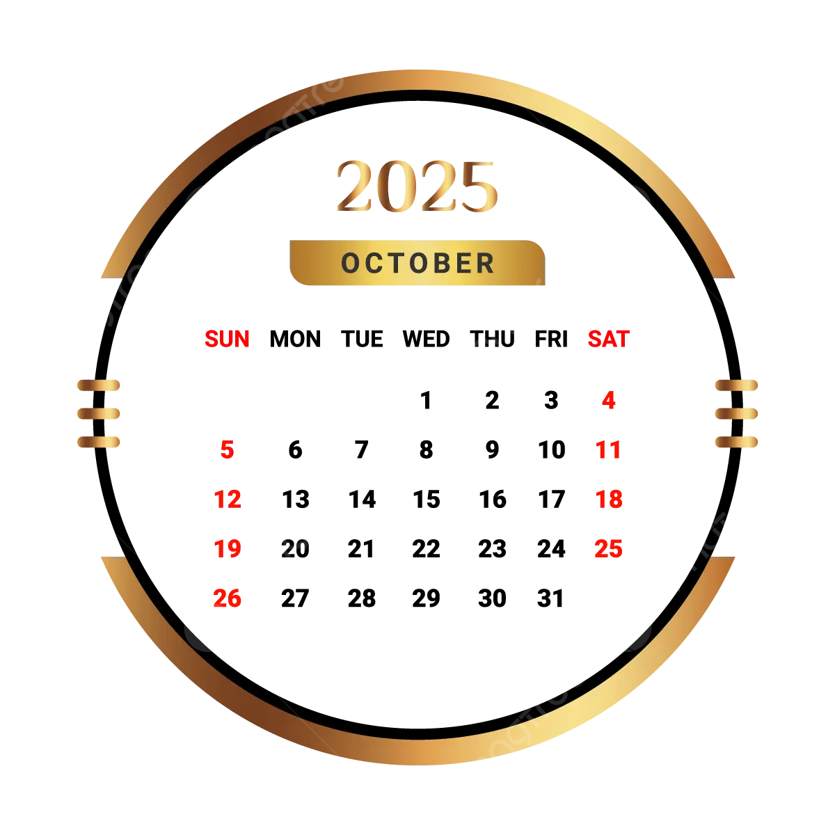 2025 October Month Calendar With Golden And Black Vector Monthly 
