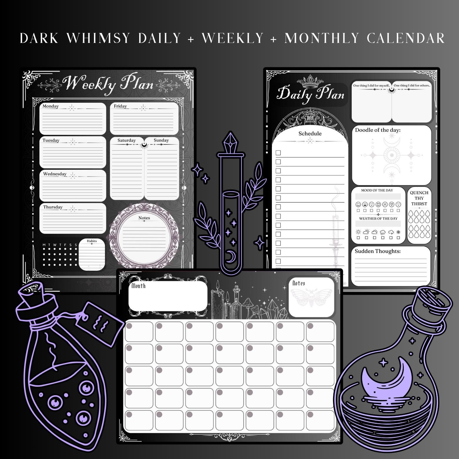 Monthly Planner Goth Themed Calendar July 2025