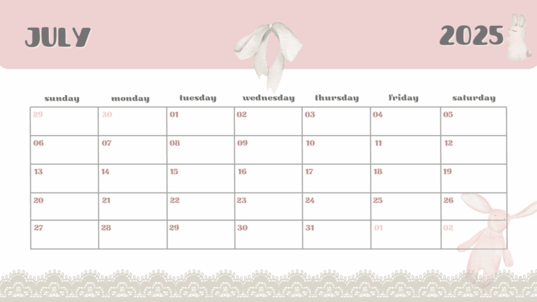 2025 Printable Calendar Pastel Pink Coquette Aesthetic PDF By