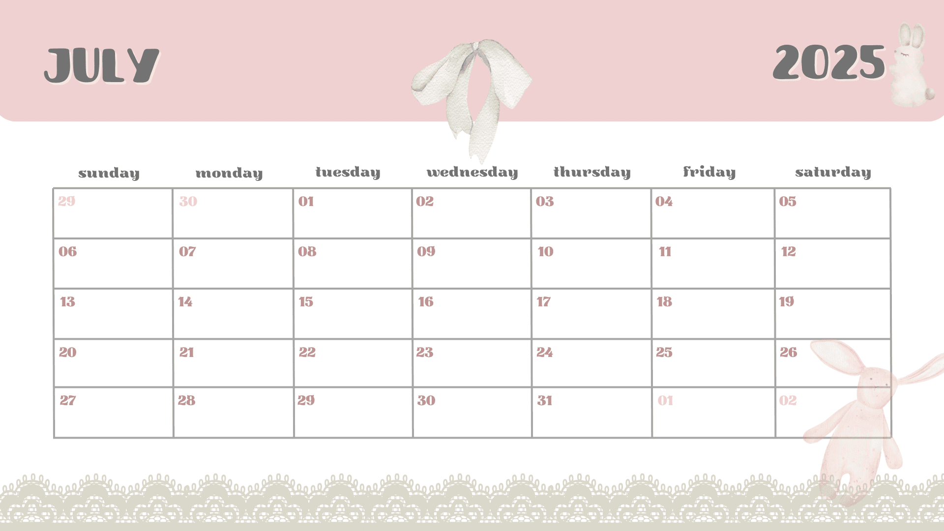 2025 Printable Calendar Pastel Pink Coquette Aesthetic PDF By 
