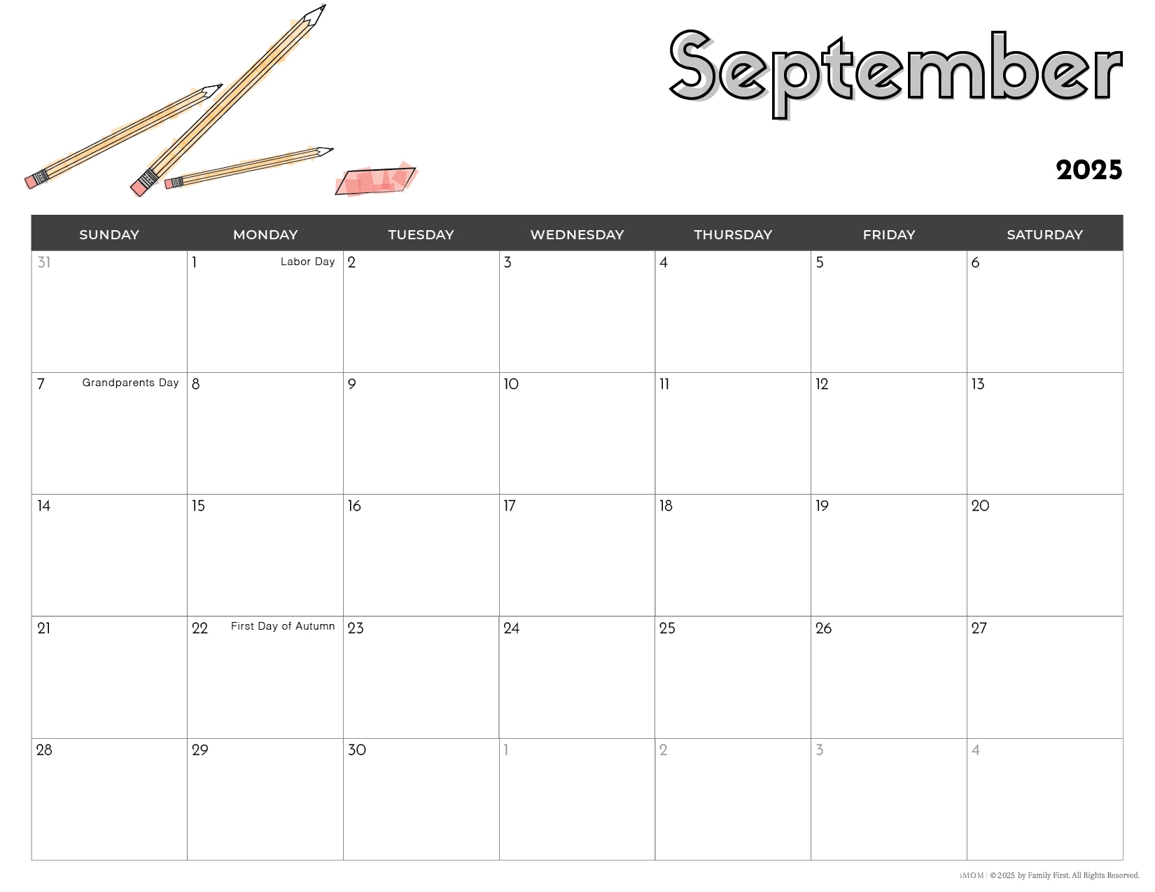 Calendar September 2025 For Kids