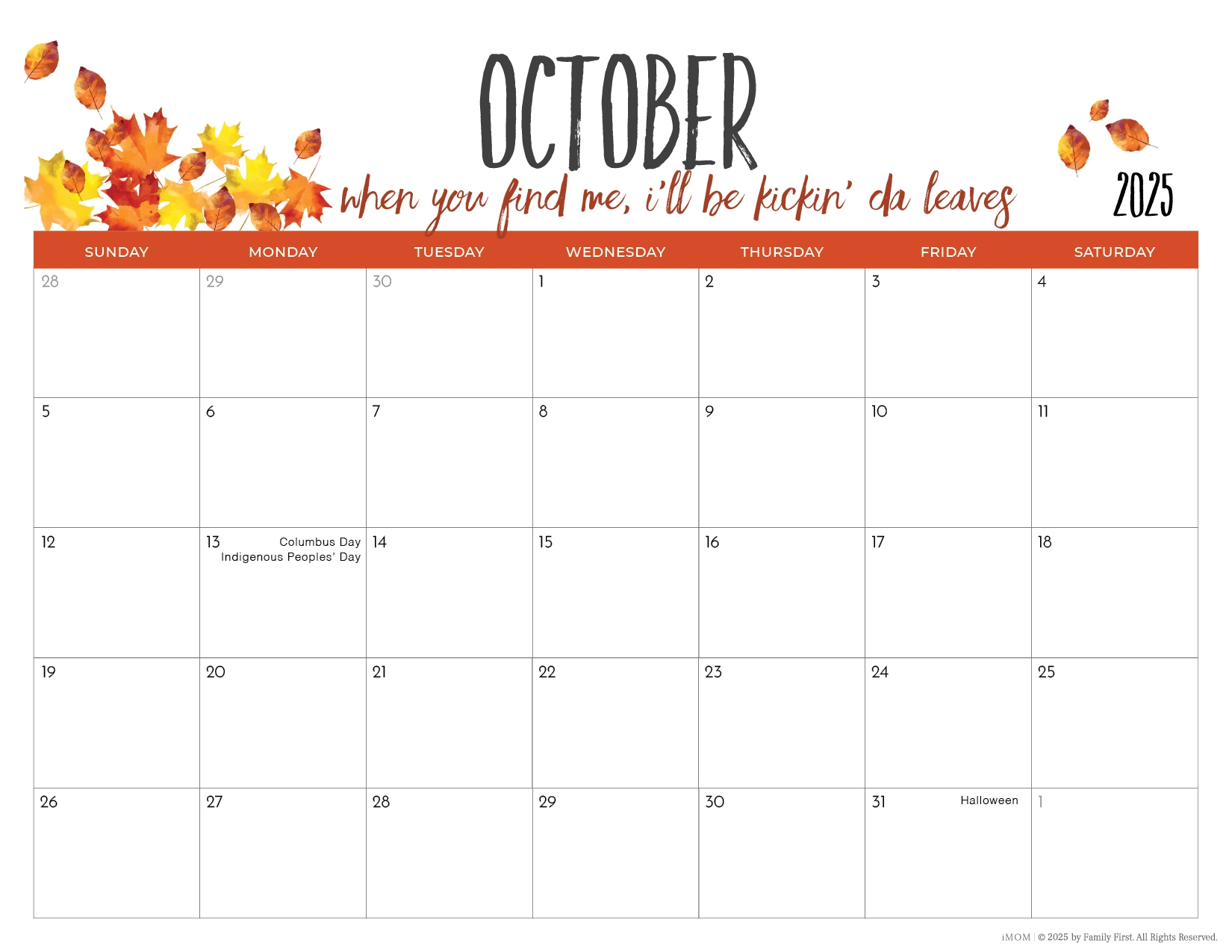 Free October 2025 Calendar With Holidays