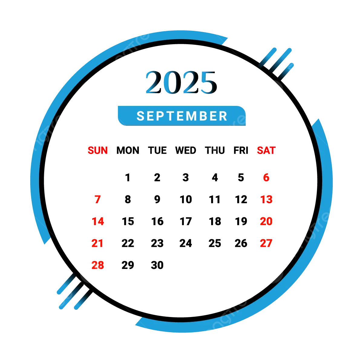 2025 September Month Calendar With Skyblue And Black Vector Monthly Calendar Calendar September 2025 PNG And Vector With Transparent Background For Free Download