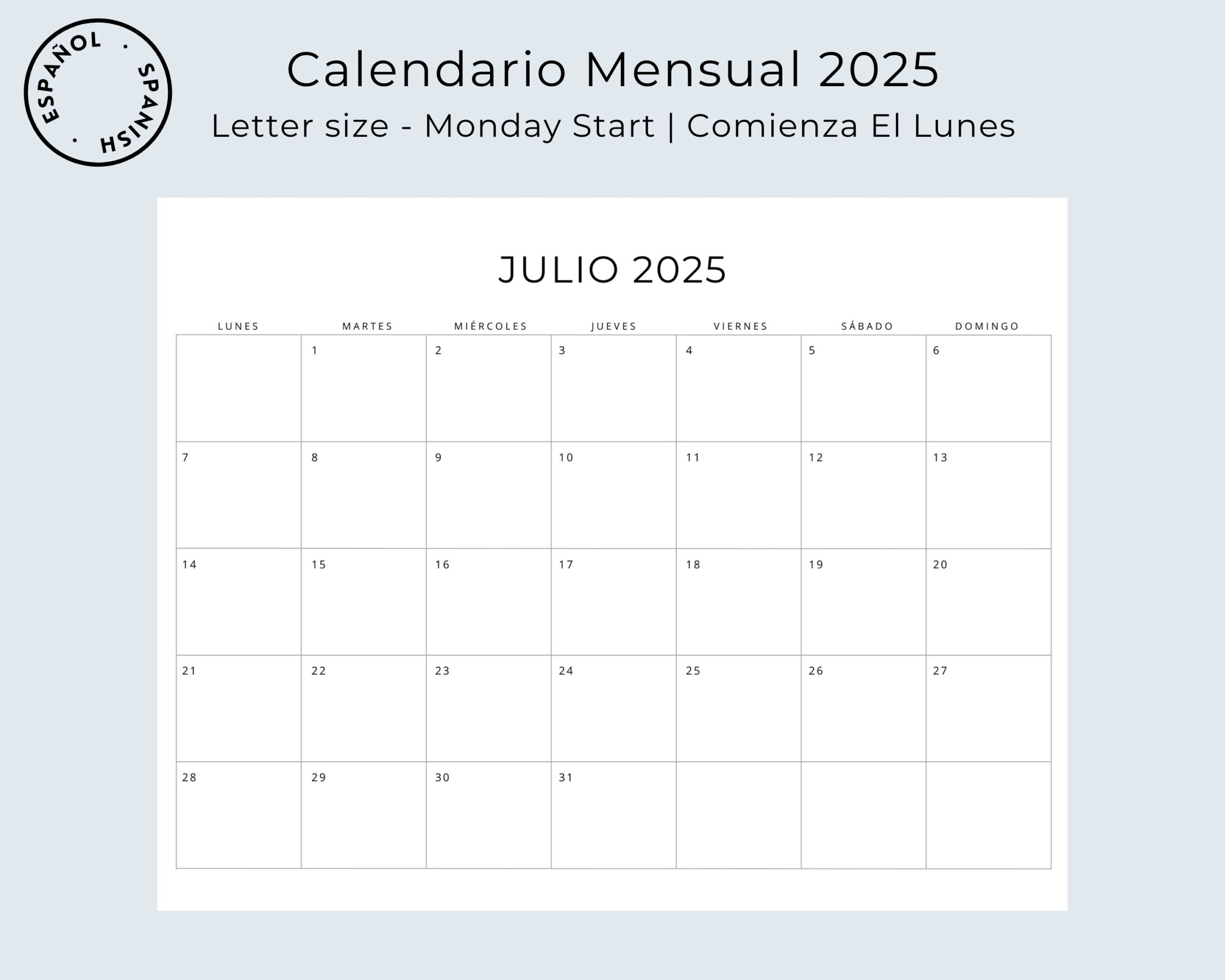 Spanish July 2025 Calendar