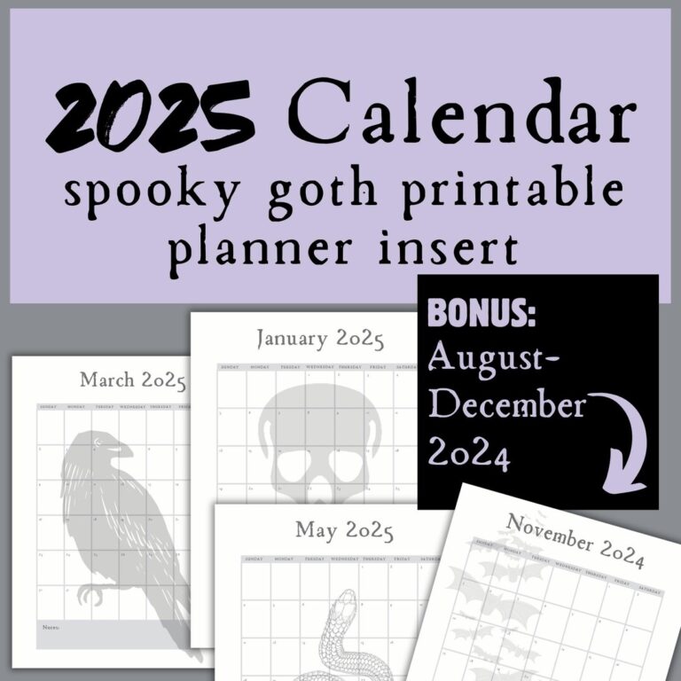 2025 Spooky Goth Calendar Download Goth Printable Planner Pages Monthly Calendar Spooky 2025 Calendar Gothic Creepy Halloween Printable