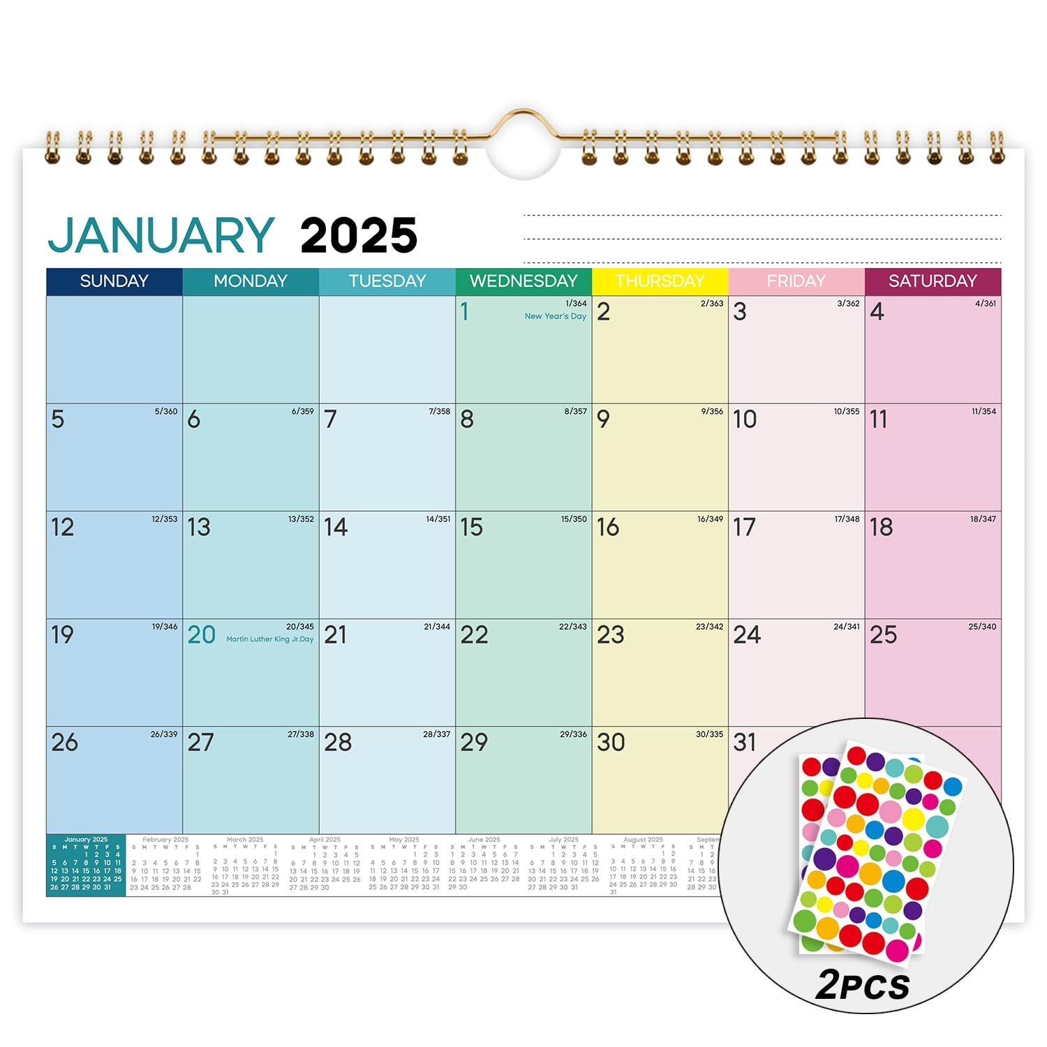 2025 Wall Calendar 12 Month Hanging Calendar January 2025 December 2025 11 X 8 5 Inches Julian Dates Colorful Design Suitable For Hanging