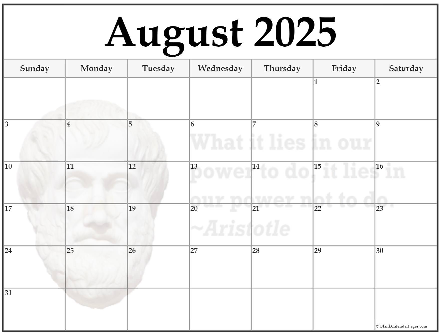 Blank Calendar For August 2025