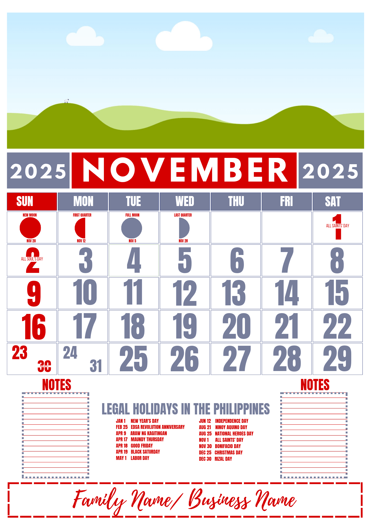 November 2025 Calendar With Holidays Philippines
