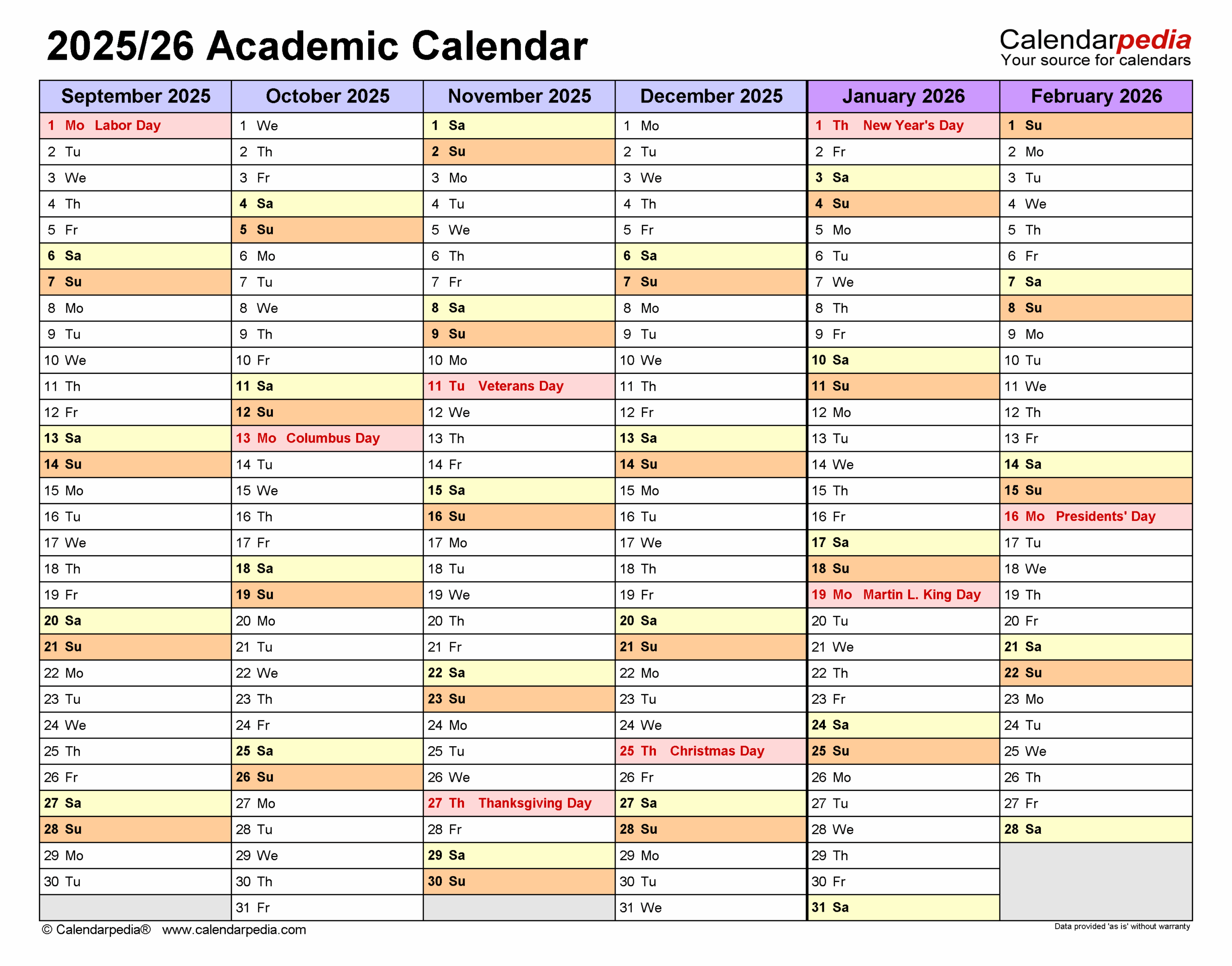 Academic Calendar September 2025
