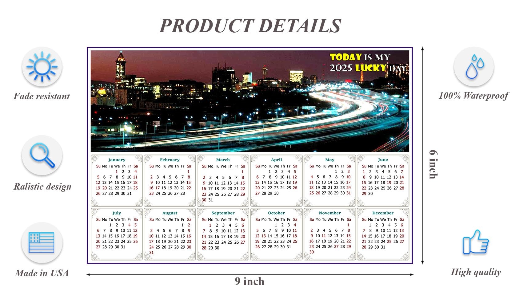 Amazon 2025 Peel U0026 Stick Calendar Today Is My Lucky Day Removable Repositionable Fade Tear Water Resistant Remove U0026 Reuse Themed 051 9