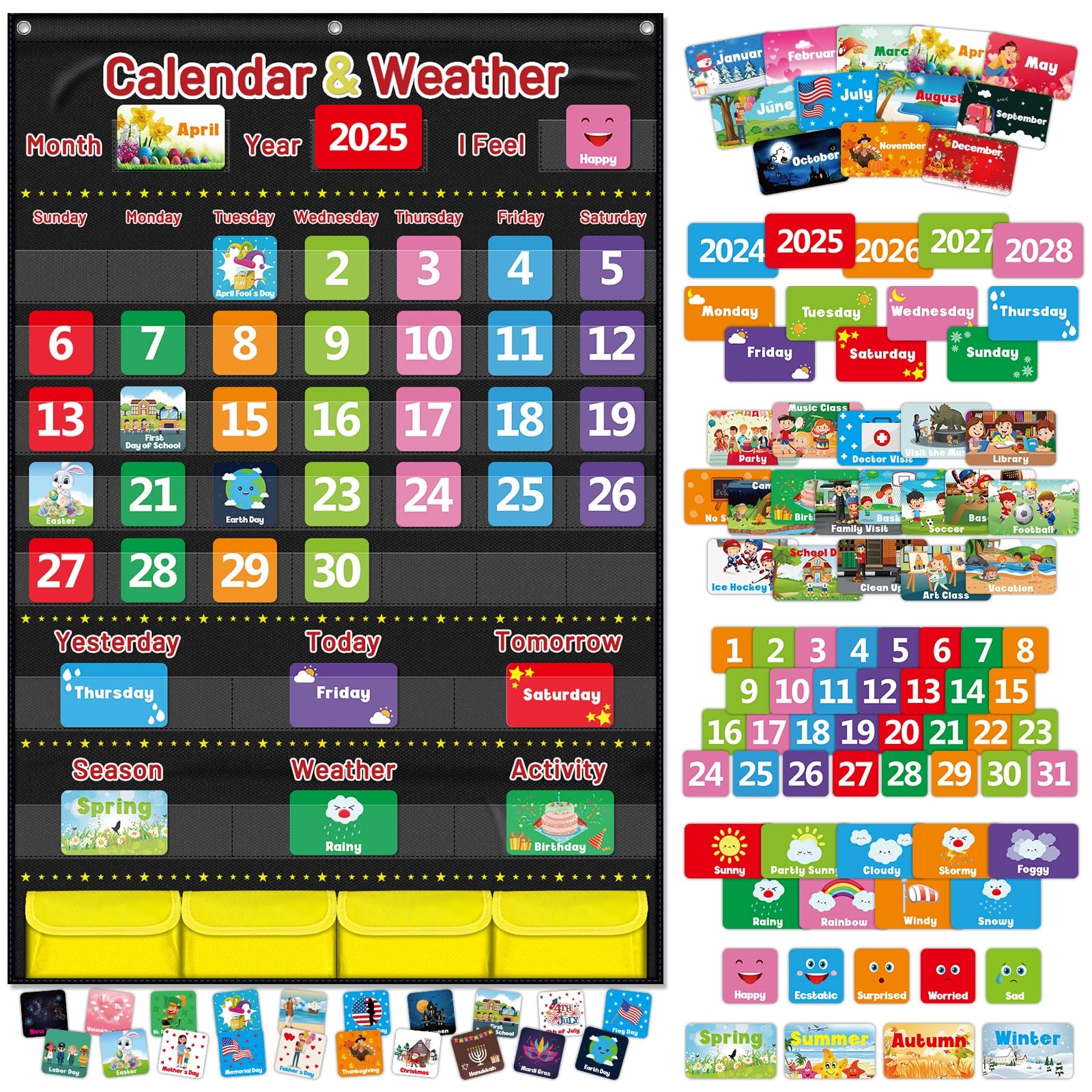 Amazon Calendar And Weather Pocket Chart For Kids Learning 