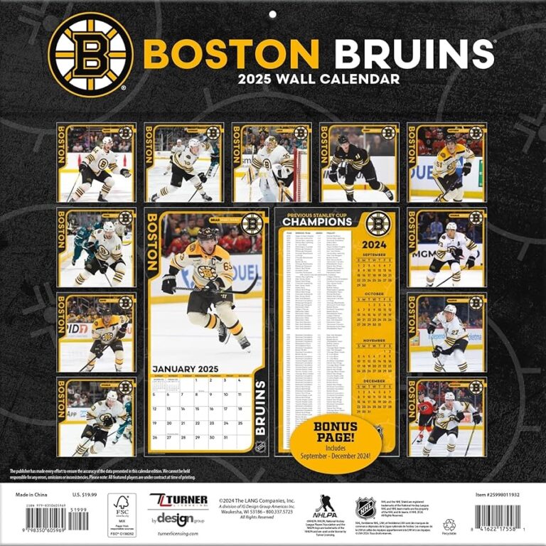 Amazon TURNER SPORTS Boston Bruins 2025 12x12 Team Wall Calendar 25998011932 Office Products