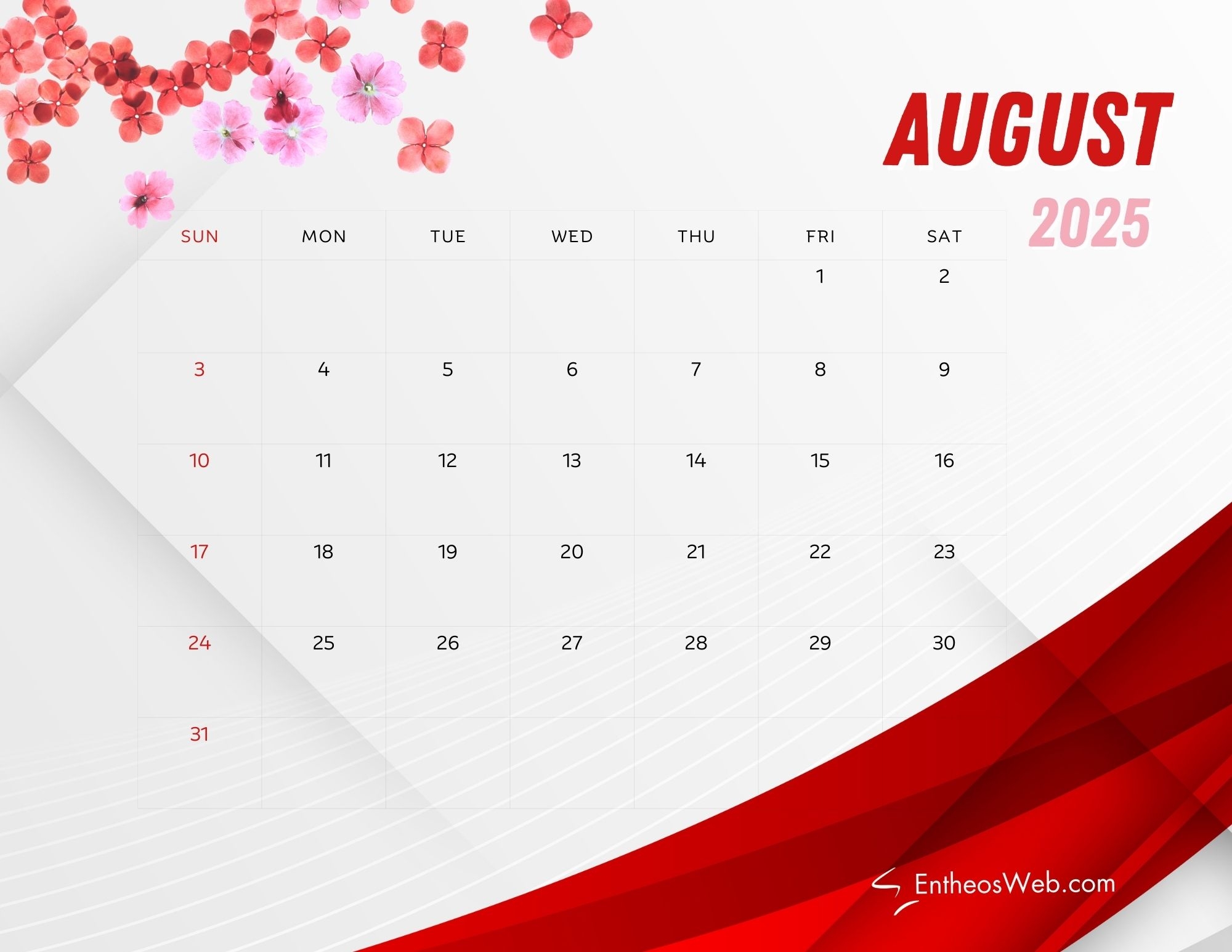 August 2025 Calendar Free PDF Printables EntheosWeb