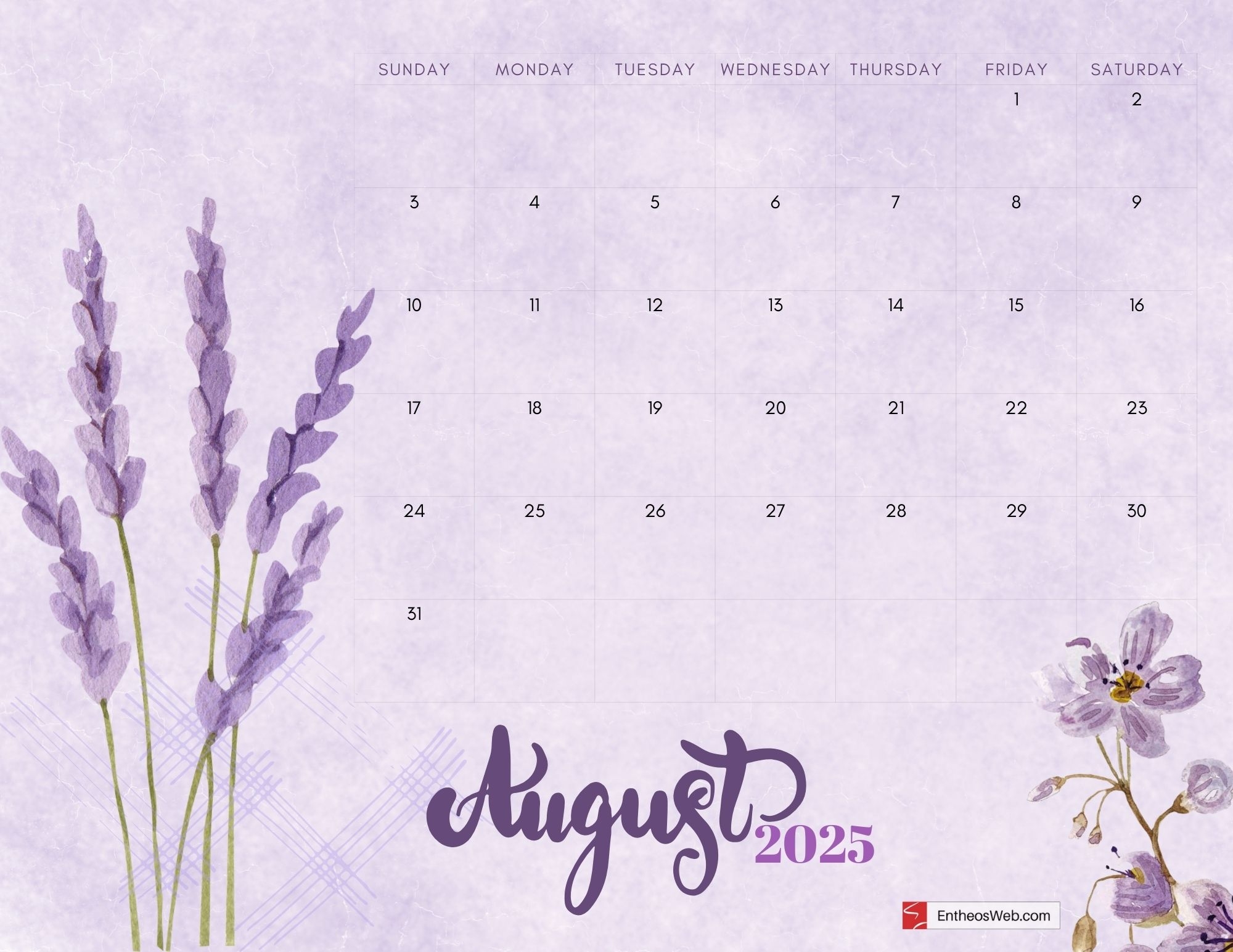 August 2025 Desktop Calendar Wallpaper